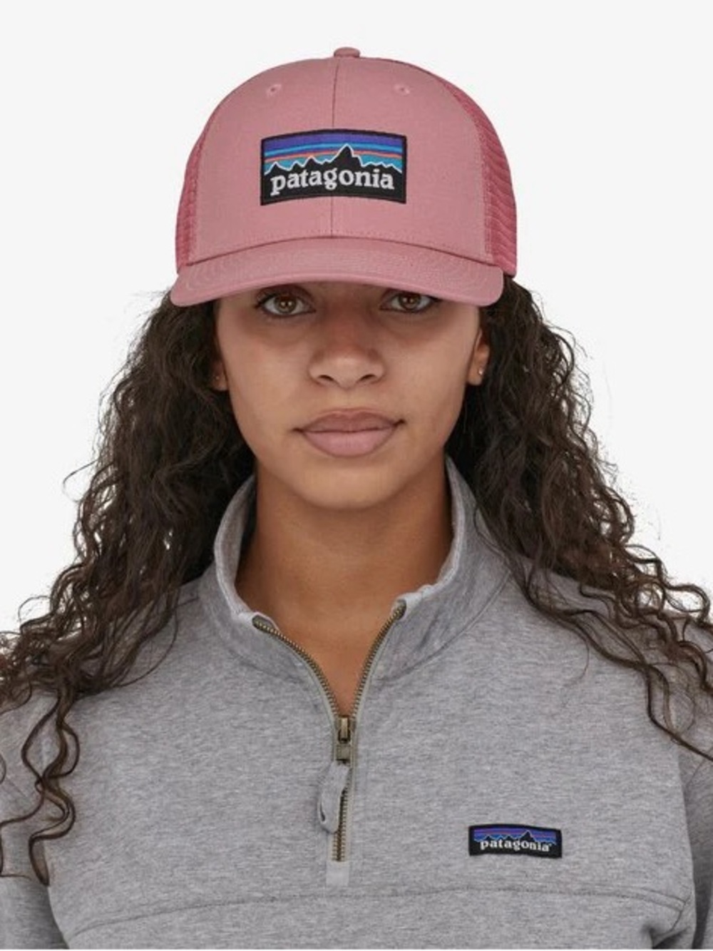 Patagonia P-6 Logo Trucker Hat Unisex OSFA Pink Mesh - Picture 2 of 10